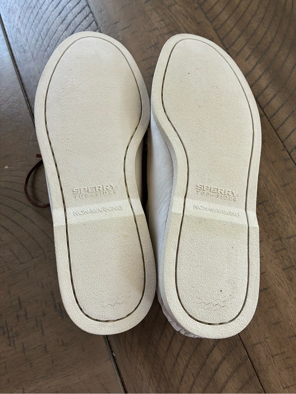 Sperry Men’s White Leather Boat Shoes with Brown Laces